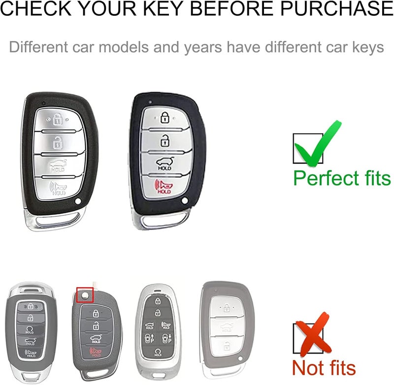 CACARLIKE for Hyundai Key Fob Cover with Leather Lanyard, Car Key Fob Case Compatible with Hyundai Elantra Elantra GT Ioniq Sonata Tucson Smart 4 Buttons Smart Key Protector Holder - Image 2